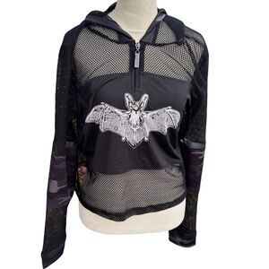Blackcraft Goth Punk Mesh Fishnet Bat Long Sleeve Hooded Top Jacket NWT